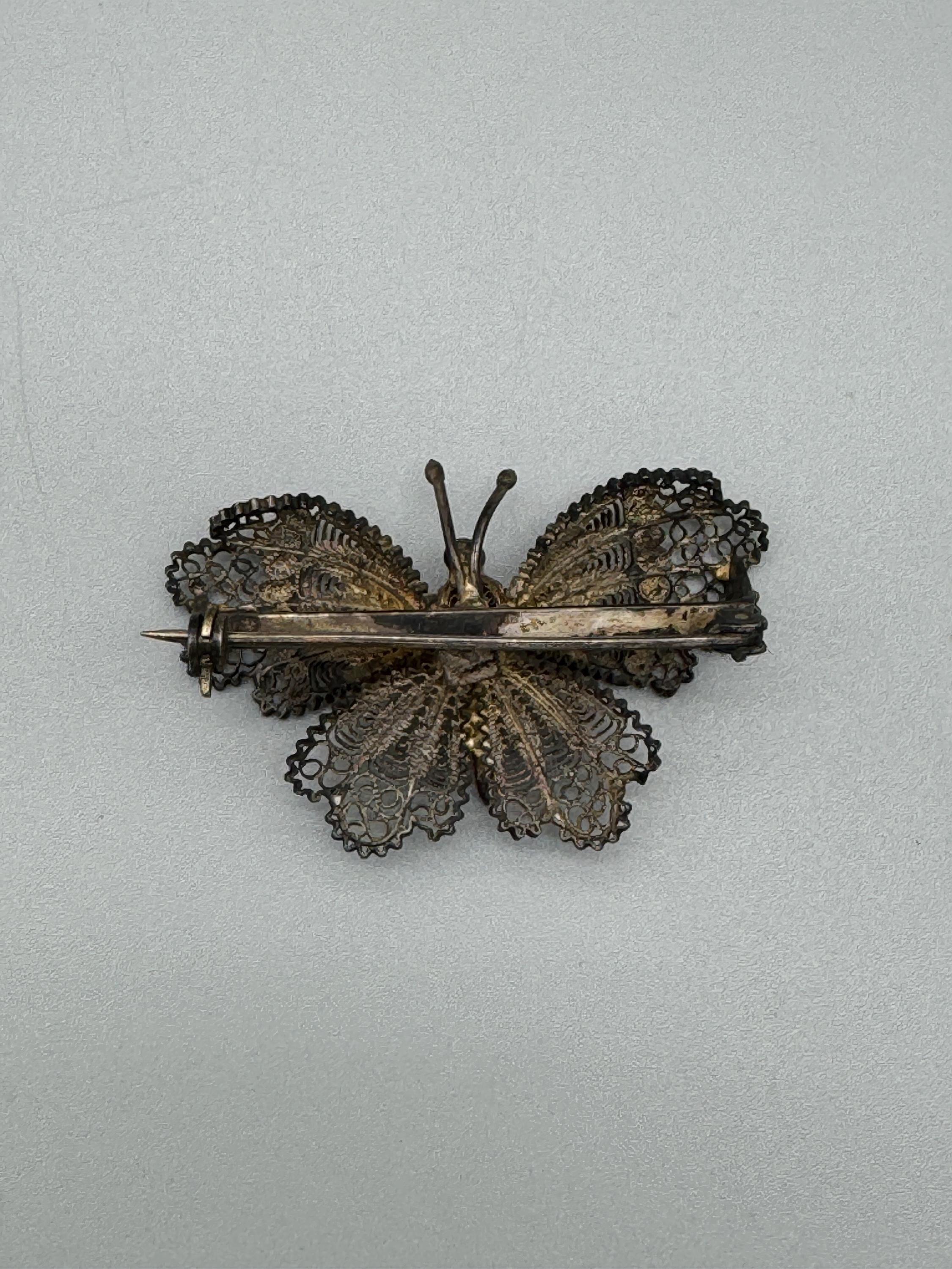 Broche Papillon Antique Argent - Style Art Nouveau France - Argent Massif