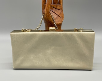 Vintage beige and gold clutch handbag