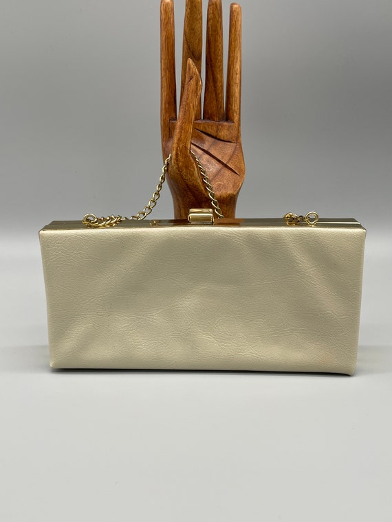 Vintage beige and gold clutch handbag