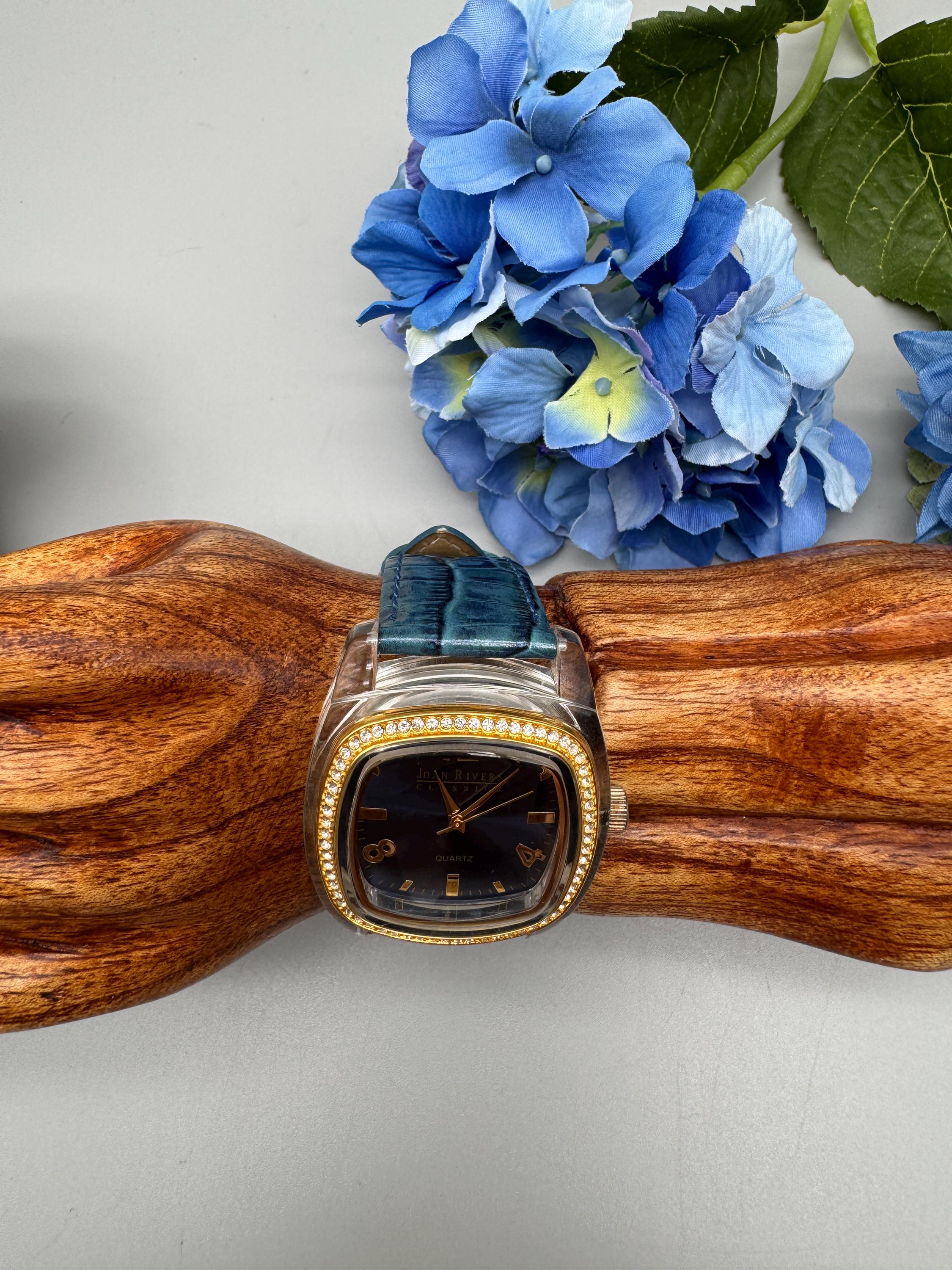 Joan Rivers Watch: Blue Alligator Faux Leather, Crystal 