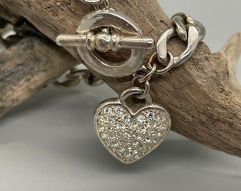 Bracelet Tennis Ancien En Argent 925 Sertis De Cristal Sterling - Vintage - Occasion