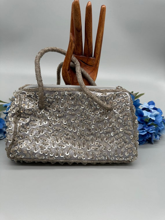 Bijoux Terner Silver sequined and beaded handbag