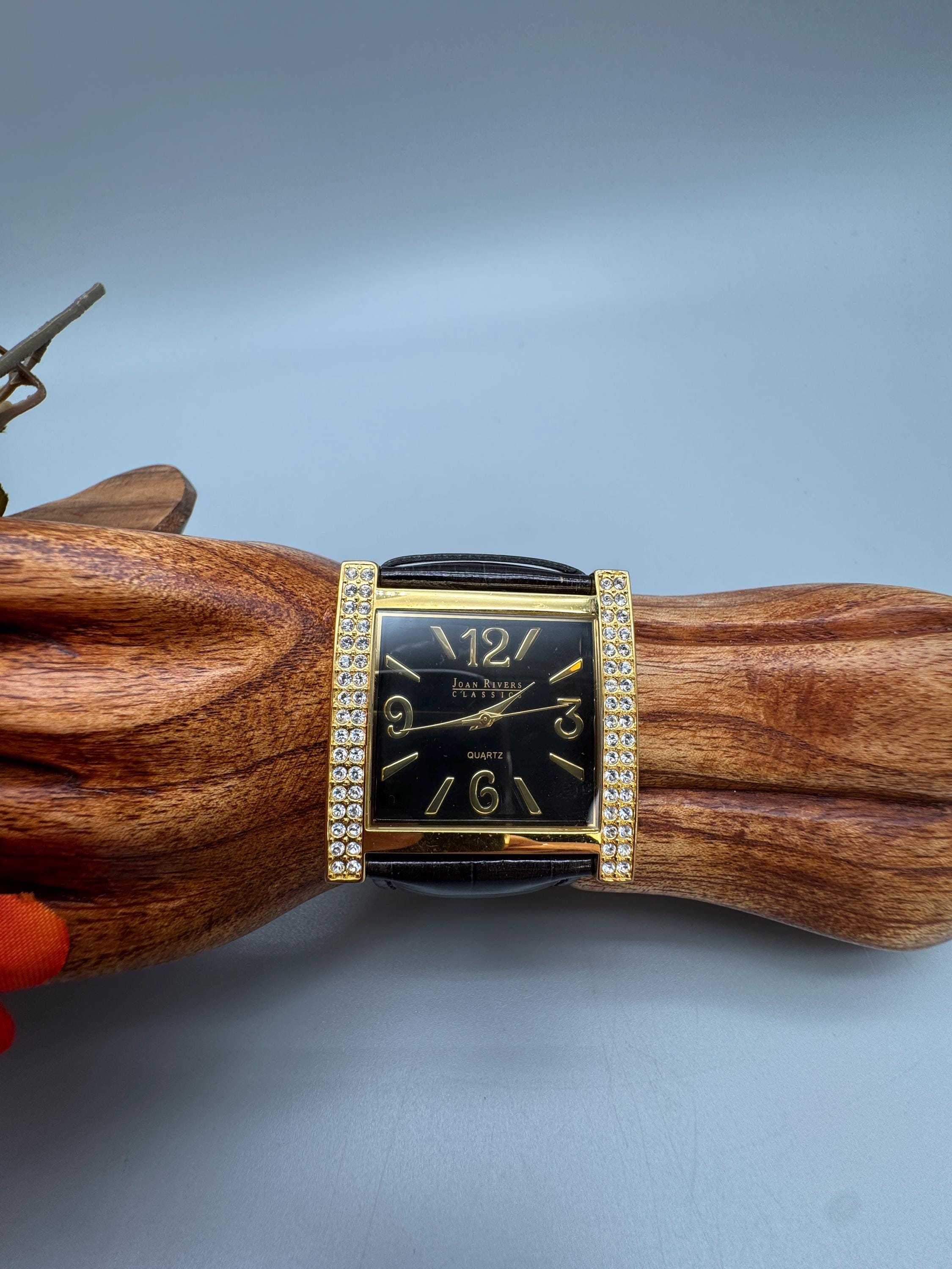 NEW - Joan Rivers Classic Collection Black Leather Watch 