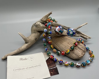 RARE - Vintage Venetian Murano Millefiori 29" glass beaded necklace with matching clip on earrings.