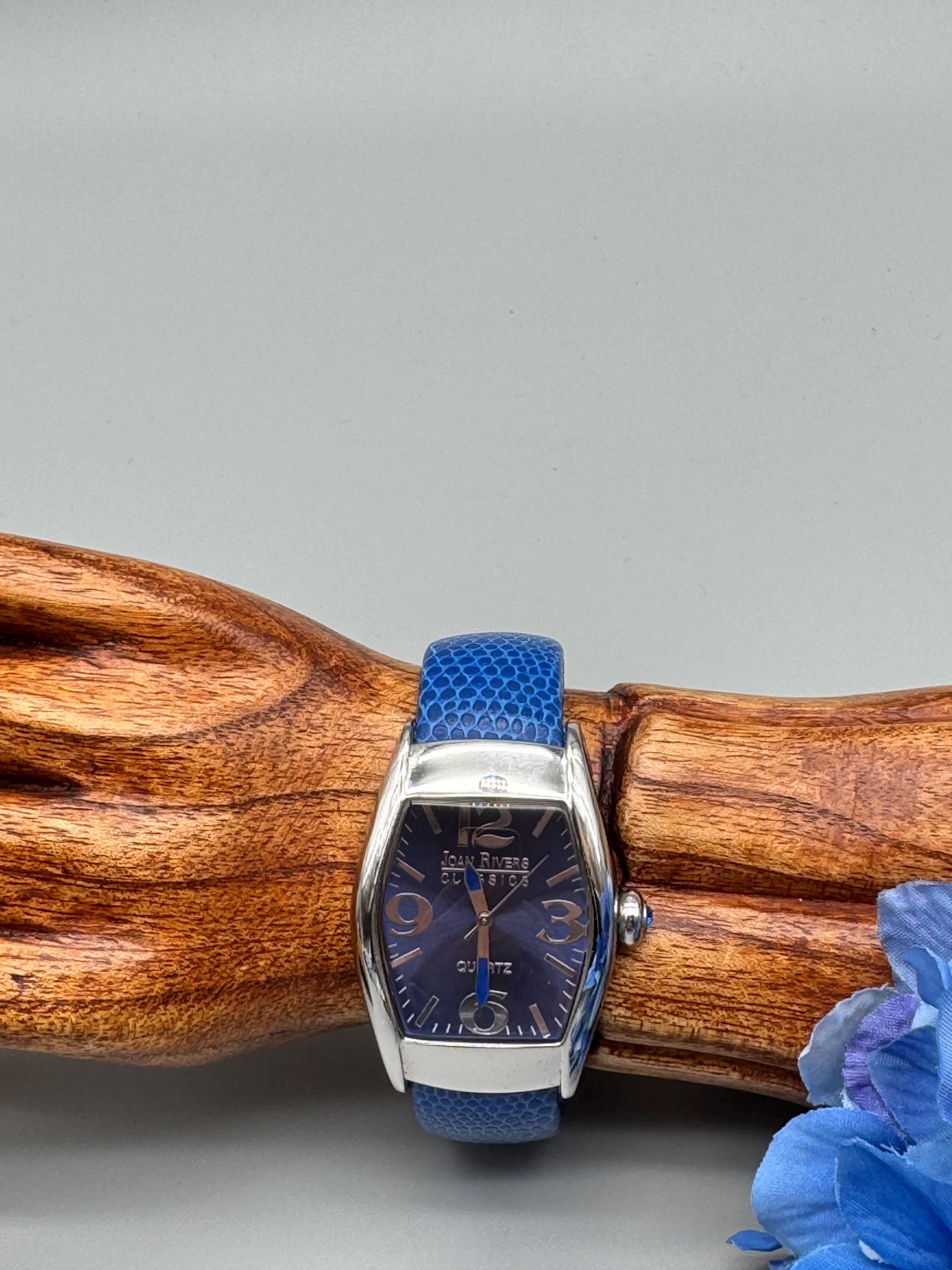 Joan Rivers Royal Blue Leather Cuff Watch: Silver Crystal  display picture 3
