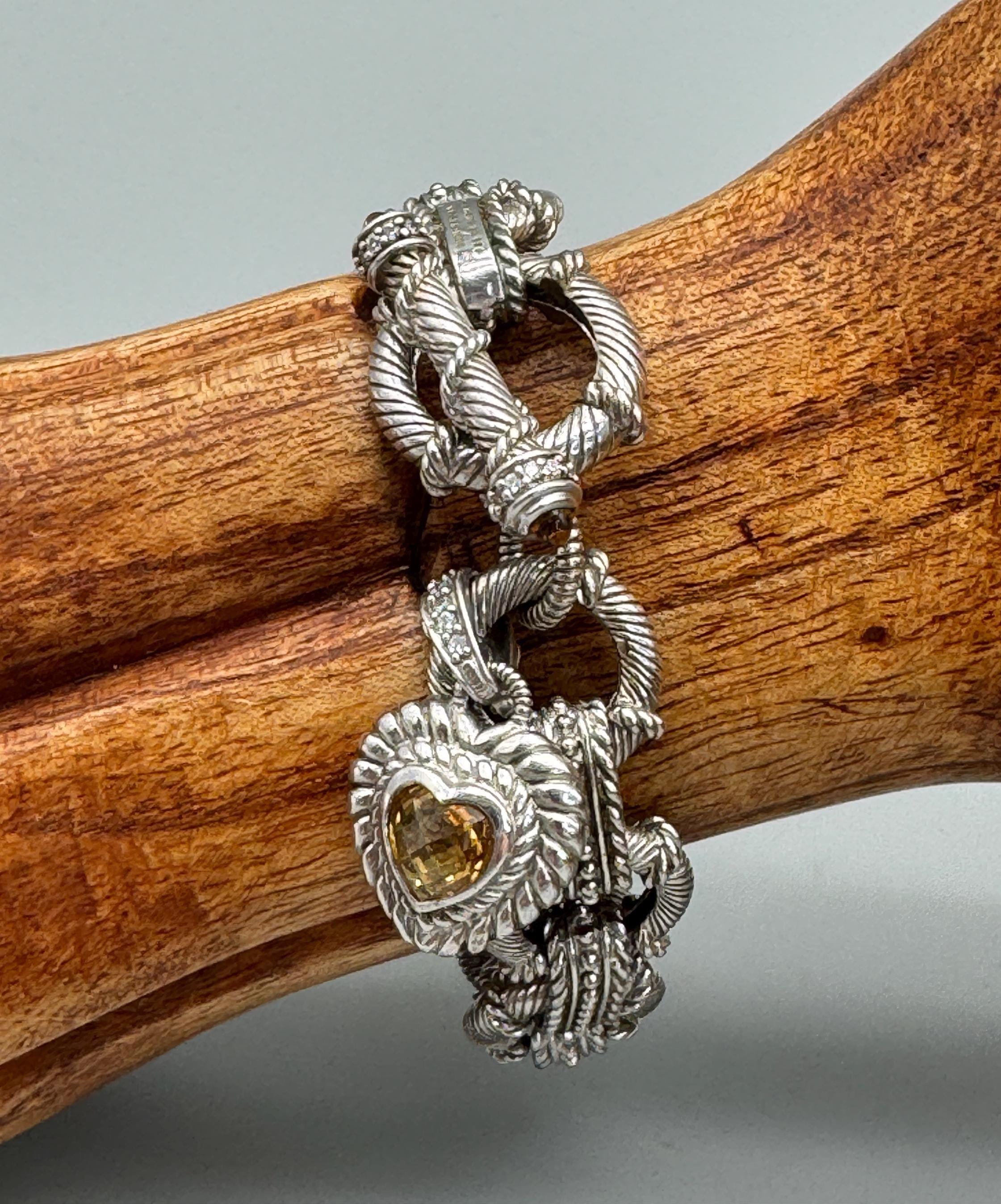 Vintage Judith Ripka Sterling-collectie zirkonia citrien hart hanger schakelarmband 7,5"