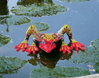Frog Large Foot Talavera Decor | Swimming Pool Garden Pond Decor | Pool Animals Home Patio | Garden Pottery Best Gift Ideas | Medium Size