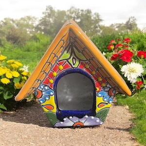 Bird House | Hummingbird House | Talavera Ceramic Decoration Animal | Home Kitchen Patio Garden Pottery | Size Approx. 6 x 6 x 4 inches