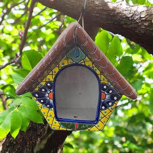 Bird House and Hummingbird House Talavera Ceramic Decoration Animal Home Kitchen Patio Garden Pottery Hole in Back to Hang