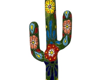 Cactus Cacti Ceramic Talavera Large Cactus Wall Mount Home Kitchen Patio Garden Pottery Decor