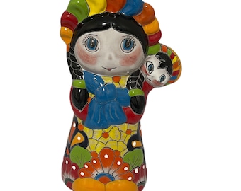Doll Mother With Child Worry Dolls Style Talavera Ceramic Home Decor Kitchen Bath Potter Decor Approx H 10 x W 6 x R  5
