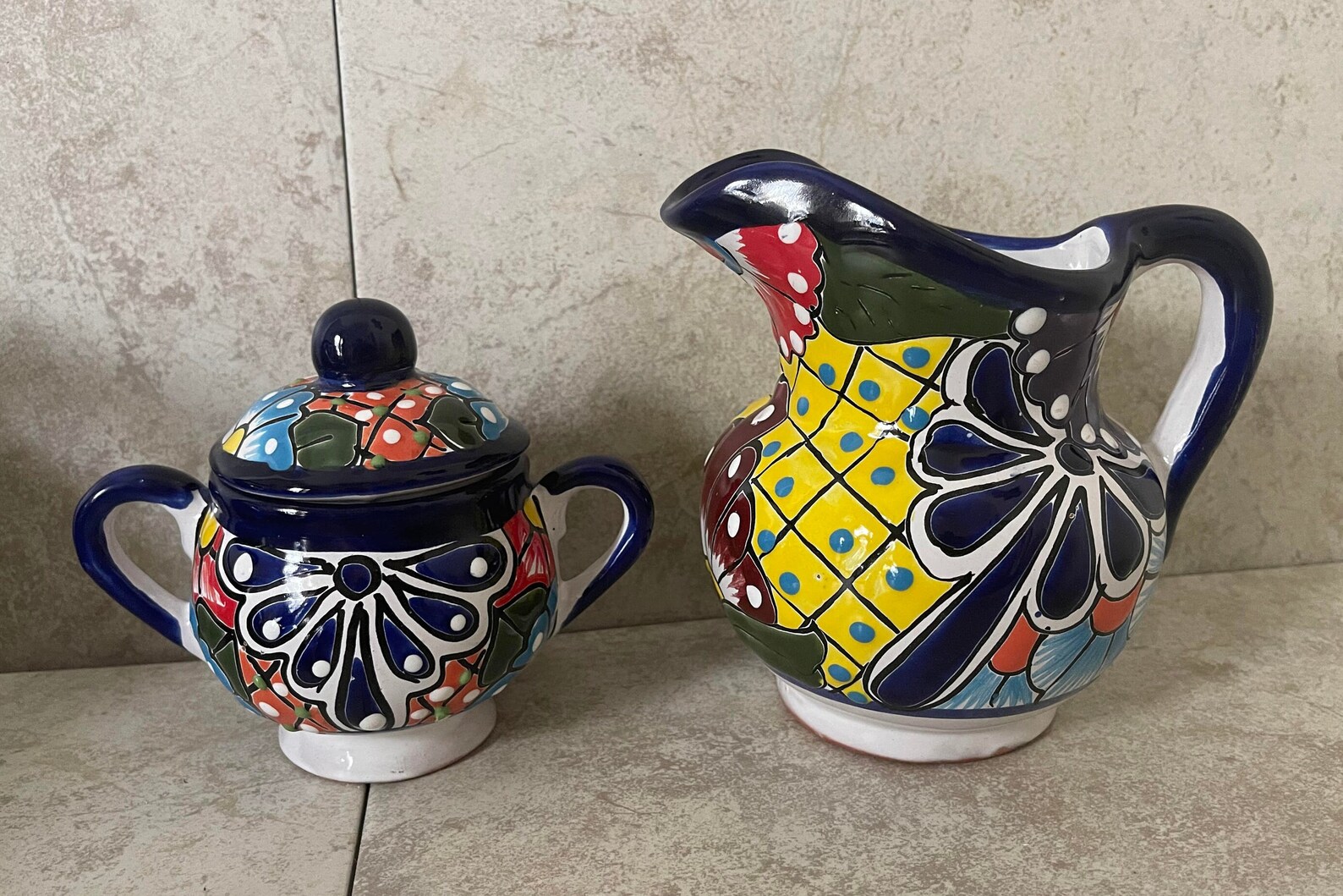 Sugar and Creamer Set Talavera Ceramic Set of 2 Home Kitchen Etsy