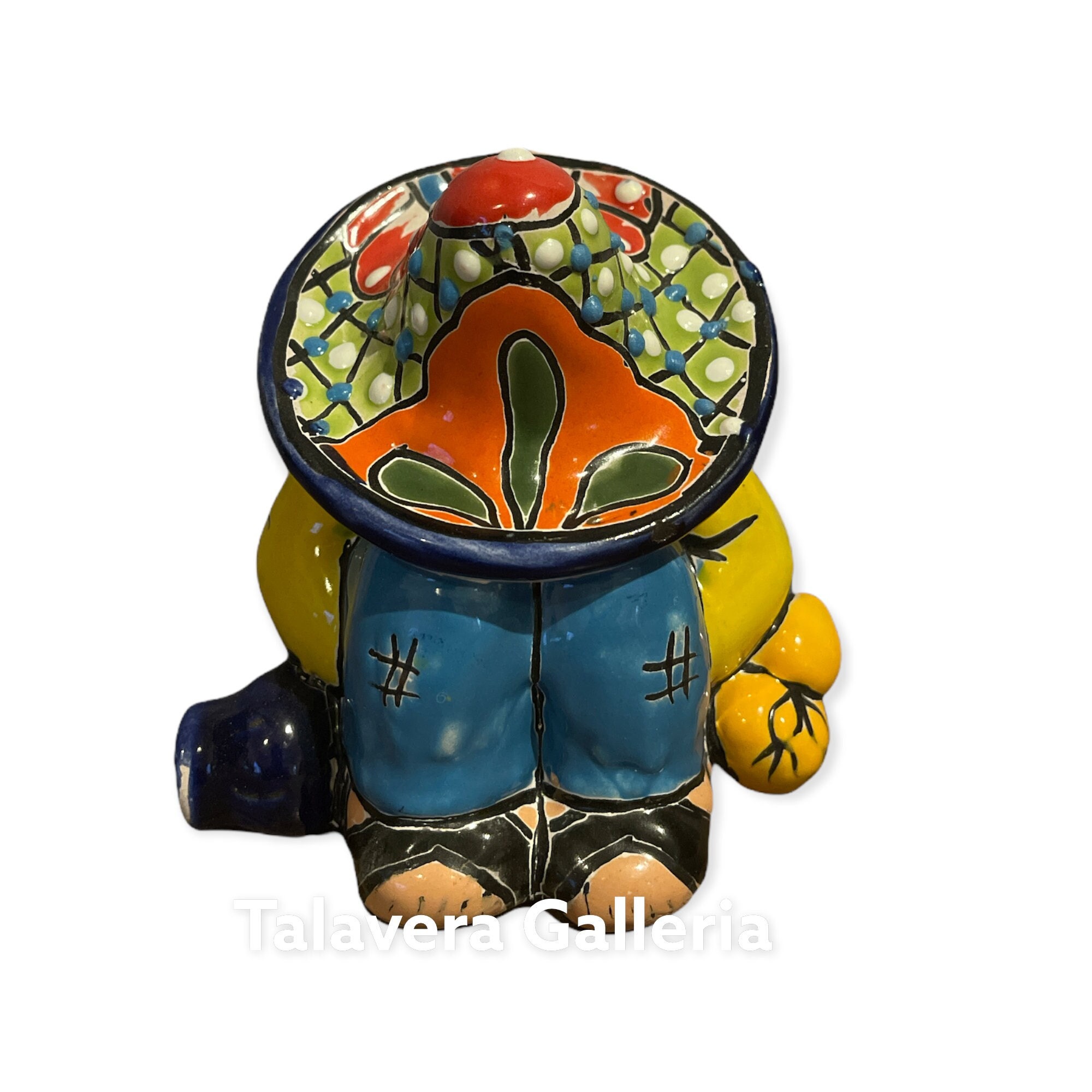 Reserved For Natalie Sombrero for 2 Siesta Mini Mexican Dude Talavera Patio Garden Pottery Décor  5" x  4 1/2"  x  3 1/2"