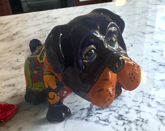 Bulldog | Talavera Ceramic Decor | Collection Deco Idea & Gift Idea | Pottery Animal Figure Folk Art | Kitchen Patio Plantar l H 5 x 6 x 4