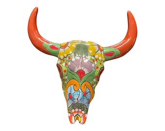 Longhorn Skull Talavera Ceramic | Cow Skull Decor | Longhorn Style Bull Decor | Skull Bathroom Decor | Hand Painted Skull Wall Art | Pottery