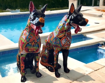 Great Dane One Dog Talavera Ceramic Dogs  Approx. H 39 " x L 29" x W 12 "  Animals Décor Home Kitchen Patio Garden Pottery
