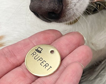 Personalized Dog Tag - Top Hat Design Engraved Tag - Cat ID Tag - Dog Collar Tag - Custom Dog Tag - Minimalistic Tag - Pet ID Tag - Rupert