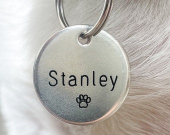 Personalized Dog Tag - Paw Print Dog Tag Design Engraved Tag - Cat ID Tag - Dog Collar Tag - Custom Dog Tag - Minimalistic Tag - Pet ID Tag