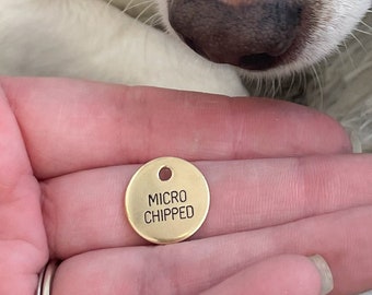 Microchipped Dog Tag Collar Charm - Personalized Dog Tag - Cat Collar Charm - Chipped Dog - Cat Tag - Medical Alert - Service Dog - Diabetic