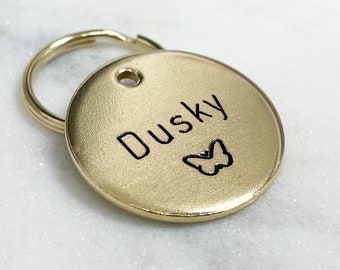 Personalized Dog Tag - Butterfly Engraved Tag - Cat ID Tag - Dog Collar Tag - Custom Dog Tag - Minimalistic Tag - Pet ID Tag - Gold Tag