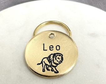 Personalized Dog Tag - Lion Design Engraved Tag - Cat ID Tag - Dog Collar Tag - Custom Dog Tag - Minimalistic Tag - Pet ID Tag - Leo Dog Tag