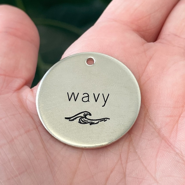 Personalized Dog Tag - Waves Design Engraved Tag Ocean - Cat ID Tag - Dog Collar Tag - Custom Dog Tag - Beach Dog Tag - Pet ID Tag - Wavy