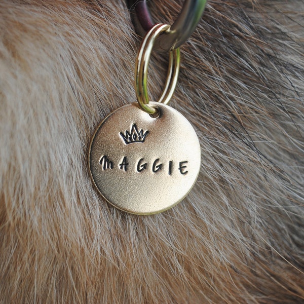 Crown Hand Stamped Dog Tag - Cat Tag - Dog ID Tag - Dog Collar Tag - Custom Dog Tag - Pet ID Tag - Pet Name Tag - Dog Lover - Princess Tag