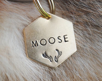 Antlers Hand Stamped Dog Tag - Cat Tag - Dog ID Tag - Dog Collar Tag - Custom Dog Tag - Pet ID Tag - Metal Pet Tag - Pet Name Tag