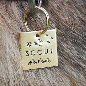 Sun, Birds, and Mountains Hand Stamped Dog Tag - Cat ID Tag - Dog Collar Tag - Custom Dog Tag - Pet ID Tag - Metal Pet Tag - Beach Dog Tag