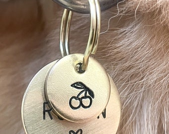Dog Collar Charm Engraved Tag - Cherries - Cat Collar Charm - Gift for Dog Lover - Mini Tag - Collar Charms Dog - Small Tag - Cherry Dog Tag
