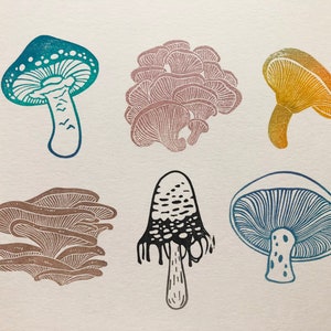 De Mushroom-stempel, botanische schimmel handgesneden rubberen stempel, natuur bos herfst ambachten postzegels wilde postzegels