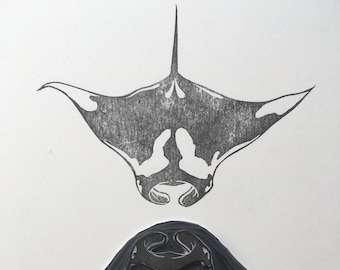 Giant oceanic manta ray, hand carved rubber stamp, animal stamp, nautical gift, marine art decor, fish stamp, gift for ocean lover