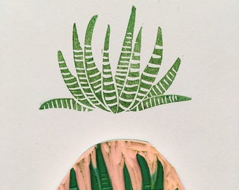 Haworthia fasciata hand carved rubber stamp botanical stamp succulent print stamp