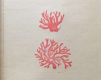 Finger Coral hand carved rubber stamp set of 2