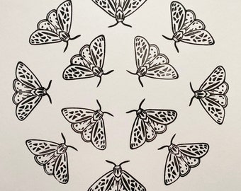 Grammia arge, arge tiger moth, hand carved rubber stamp, wild stamp, , moth print, nature life, stempel, kids crafts, montessori inspired