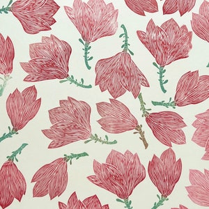 Flor de magnólia, impressão de flores da primavera, carimbo esculpido à mão, impressão de arte botânica, carimbo de flores silvestres, cartões artesanais, suprimentos para diário de marcadores
