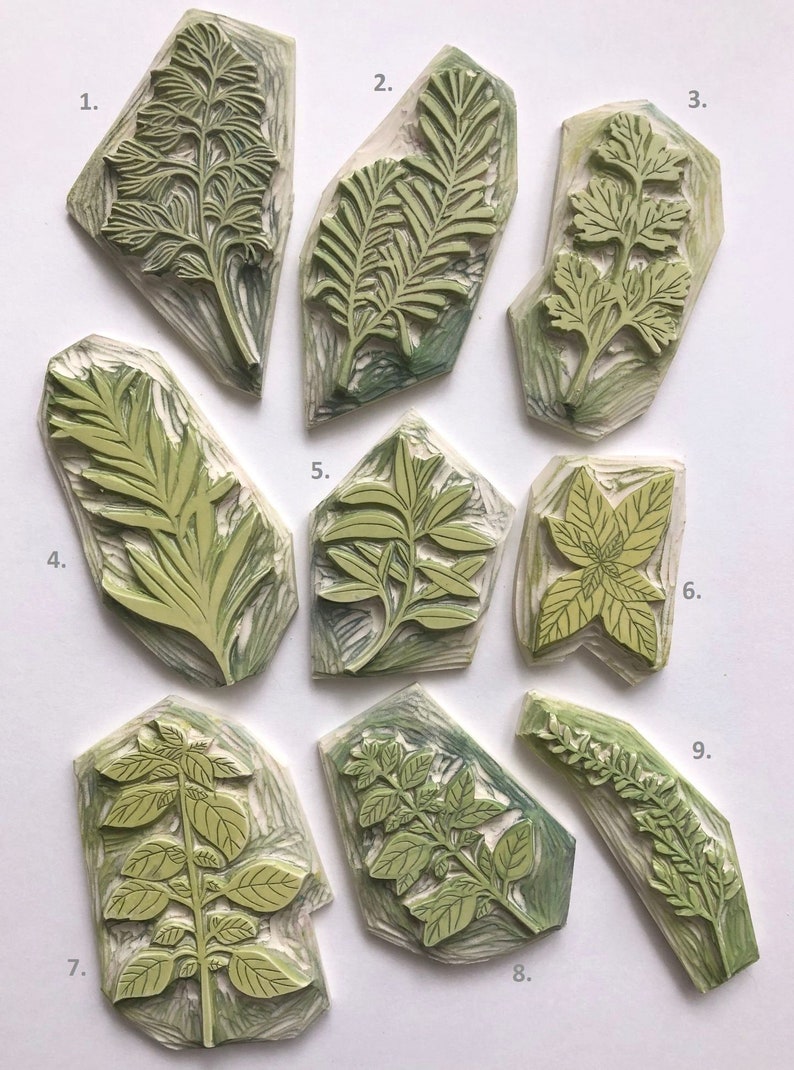 Herbs hand carved rubber stamp herbal art herbarium herb Etsy