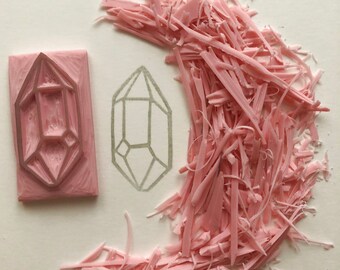 The Quartz Crystal Stone No. 2  hand carved rubber stamp, raw crystal quartz stamp wild stamp whimsical art quarz art print magic stones