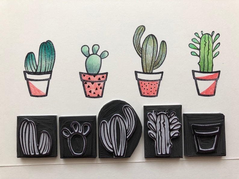 cactus mini stamp set succulent plant print botanic cactus rubber stamp set of 12 cactus botanical print stamp cacti stamp