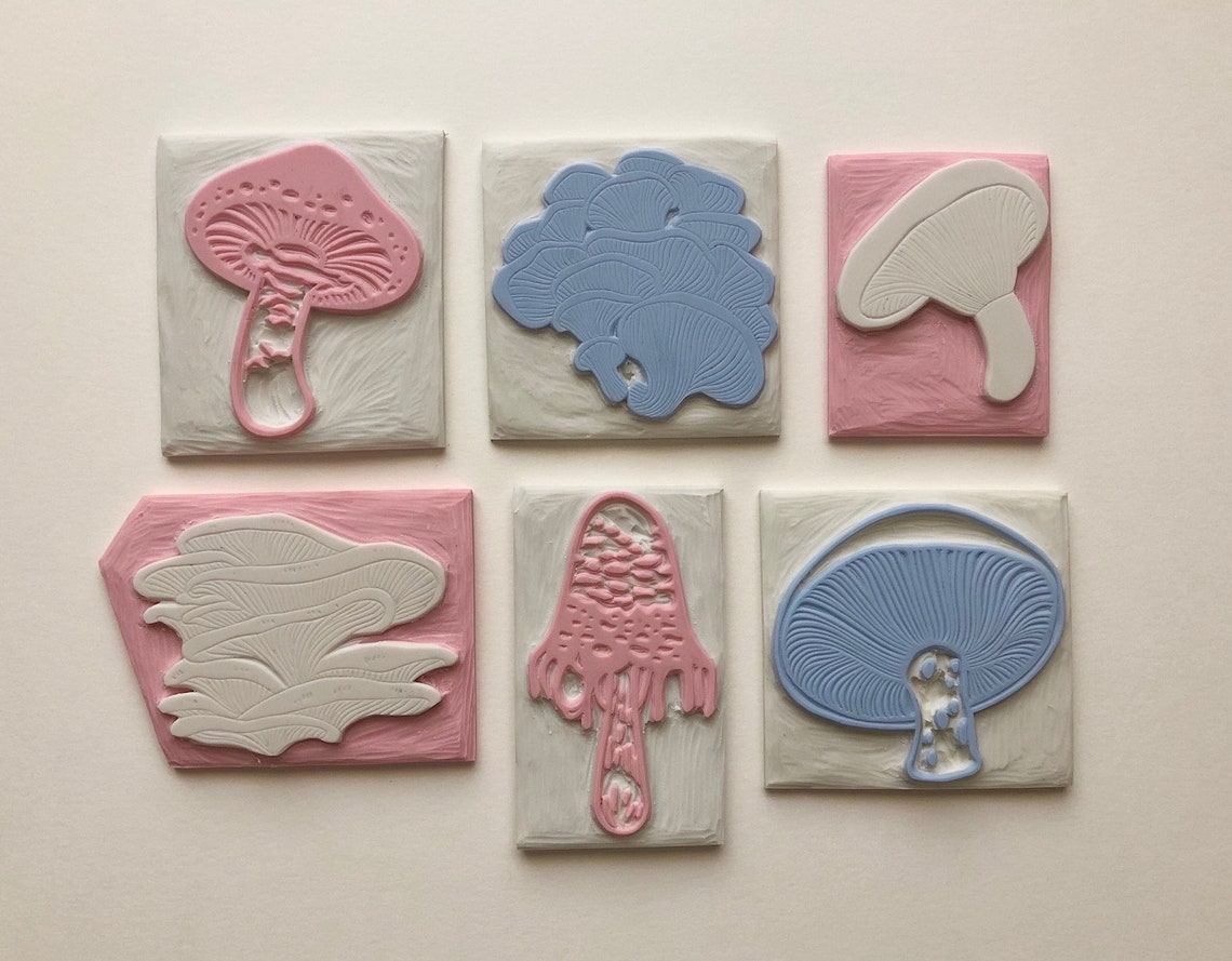 The Mushroom Stamp, Botanical Fungus Hand Carved Rubber Stamp, Nature ...
