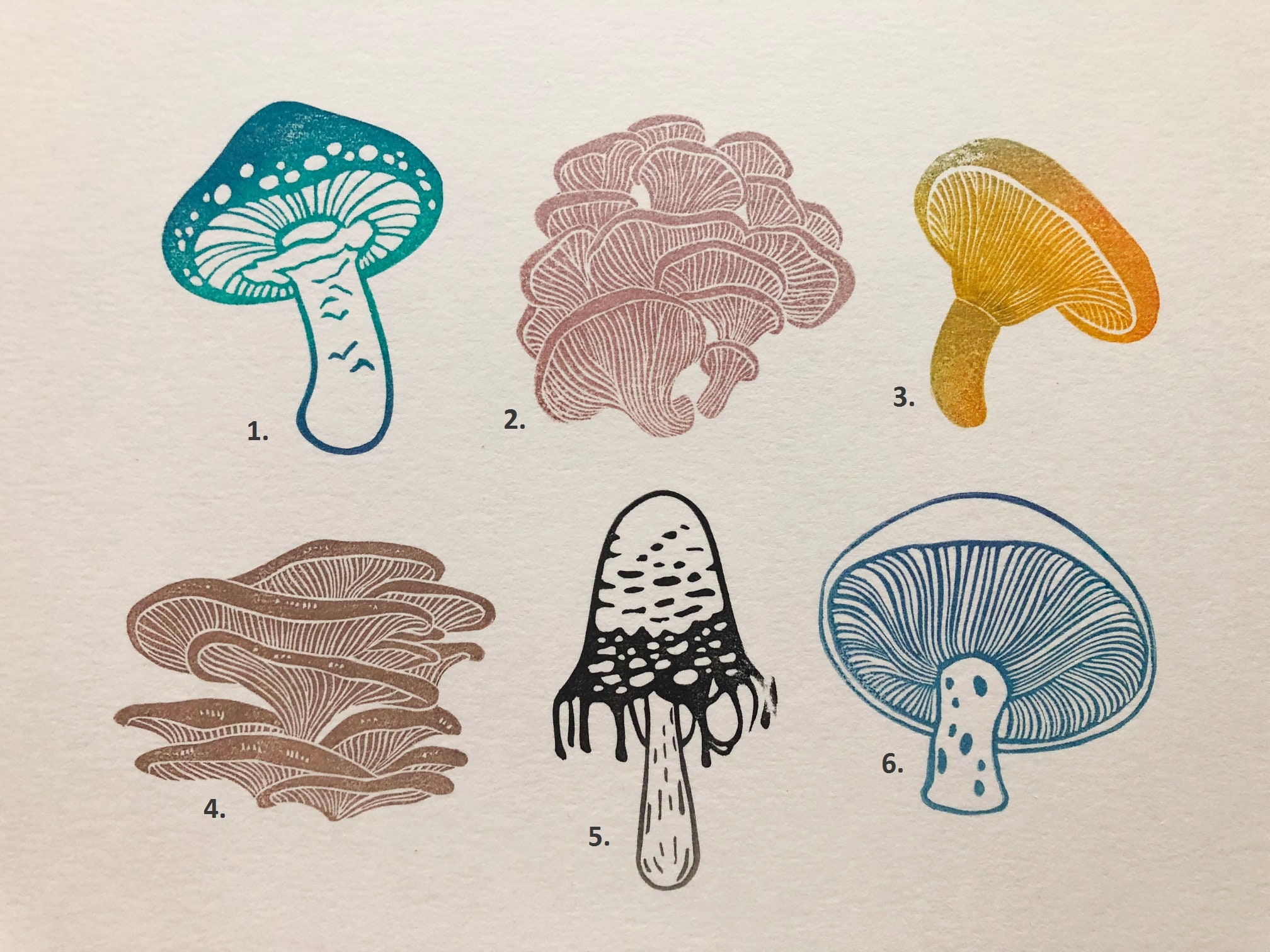 The Mushroom Stamp, Botanical Fungus Hand Carved Rubber Stamp, Nature ...