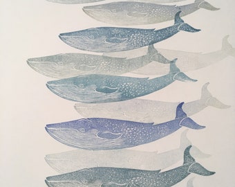 Whale hand carved stamp, blue whale print, sperm whale, marine mammals, ocean life stamp print hand carved rubber stamp whales