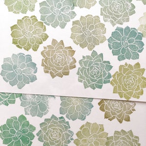 Sello tallado a mano con suculentas, echeveria, juego de sellos botánicos, regalo para amantes de las plantas, regalos para jardineros, regalo con suculentas