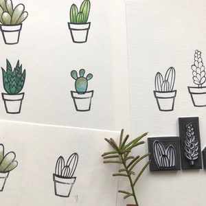 cactus, cacti stamp, cactus rubber stamp set of 6 cactus botanical print stamp, succulent plant, print, botanic, mini stamp set image 3