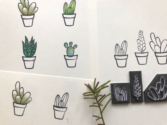 cactus mini stamp set succulent plant print botanic cactus rubber stamp set of 12 cactus botanical print stamp cacti stamp
