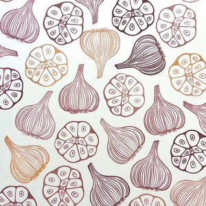 Impression d'art à l'ail, tampon à l'ail, art culinaire, art mural de décoration de cuisine bricolage, papeterie végétale, impression sur des sacs en tissu, cadeau pour les gourmets