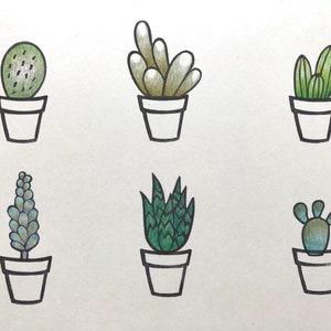 cactus, cacti stamp, cactus rubber stamp set of 6 cactus botanical print stamp, succulent plant, print, botanic, mini stamp set image 2