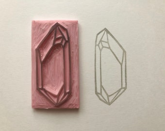 The Quartz Crystal Stone No. 1  hand carved rubber stamp, raw crystal quartz stamp wild stamp whimsical art quarz art print magic stones