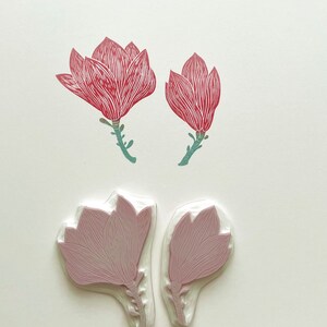 Magnolia flower, spring flower print, hand carved stamp, botanical art print, wild flower stamp, handmade cards, bullet journal supply image 4