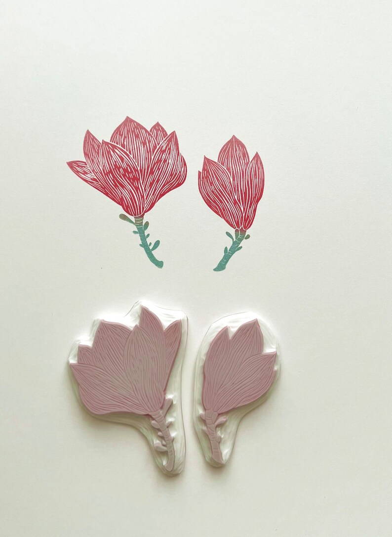 Magnolia flower, spring flower print, hand carved stamp, botanical art print, wild flower stamp, handmade cards, bullet journal supply image 4